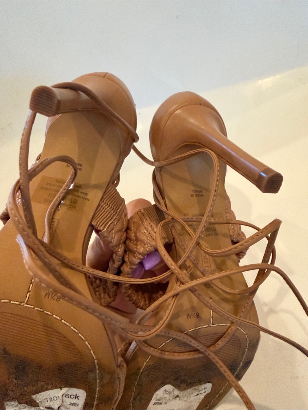 Vince Camuto Tan Strap Lace-Up Heels Size 8.5 - Picture 10 of 12